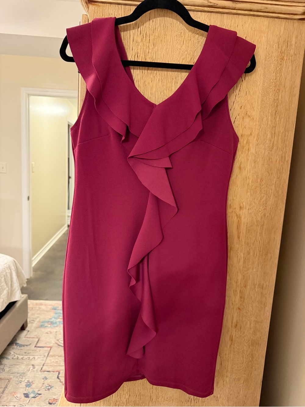 She + Sky Ruffle Front Midi Dress - Magenta